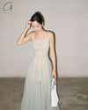 SWAYING/KNIT fishtail patchwork suspender dress SW24SS2L33 light green